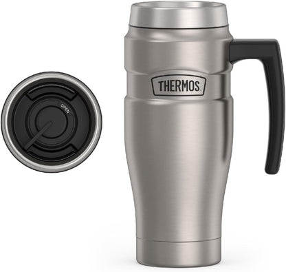 16oz, Commuting THERMOS Stainless King Vacuum-Insulated Travel Mug with Handle - Matte Steel - Thermos Tumbler for Hot