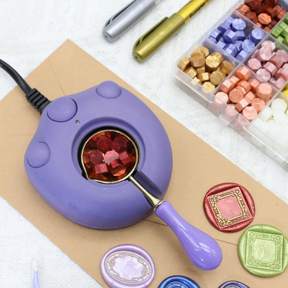 Frame Wax Seal Stemp Kit with 24 Colors Wax Seal Beads 624pcs,Electric Wax Seal Warmer,3D Embossed Frame Wax Seal Stamp,Sealing Wax Spoon, Wax Seal Pen, Tweezer,Wax Seal Stamp kit (24B)