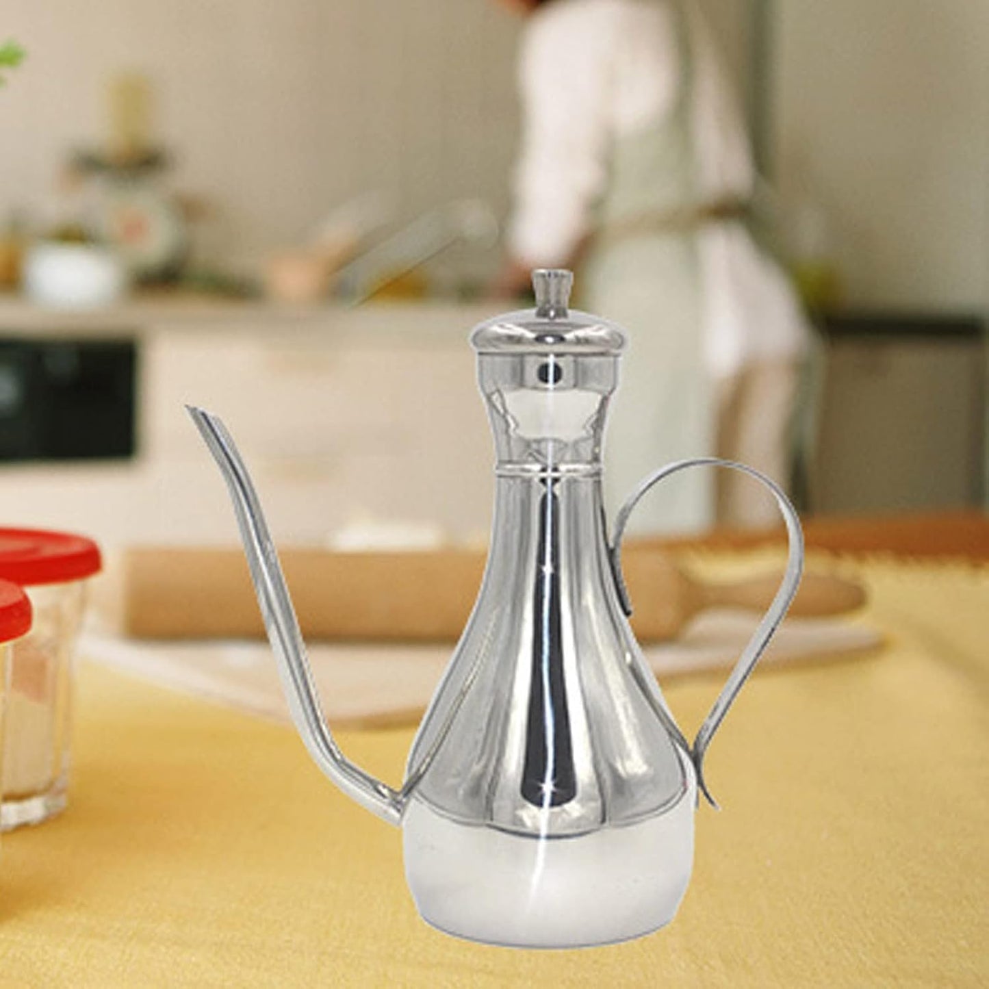 11oz/350ml Stainless Steel Oil Dispenser Bottle, Non Drip Leak Proof Pouring Pot for Olive Oil, Vinegar, Soy Sauce