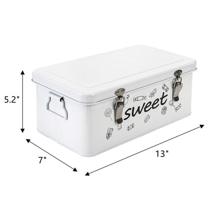 Frcctre Candy Storage Box, 4 Compartments Metal Candy Cookies Snacks Storage Tin Box with Lid Food Storage Container Farmhouse Kitchen Pantry Canister with Handle and Safety Lock