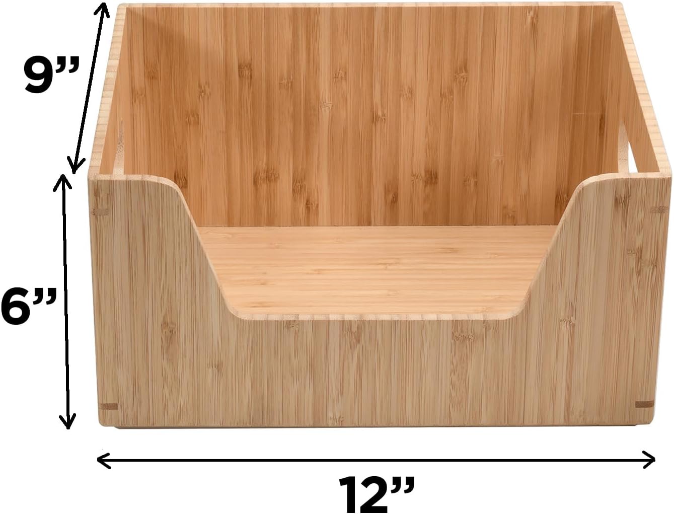 MobileVision Bamboo Storage Box, Open Front Stackable Bin Organizer for Kitchen Pantries, 12 x 9 x 6 inches
