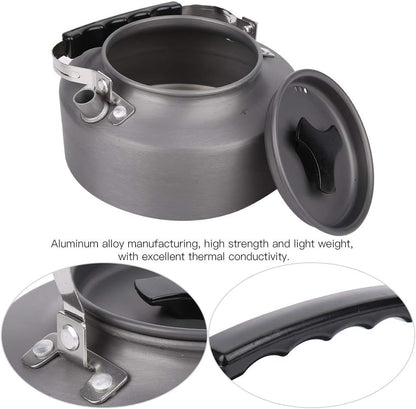 Outdoor Camping Tea Kettle Teapot 1.1L, Portable Coffee Pot Picnic Set, Wood Stove Steamer for Hiking (Grey)
