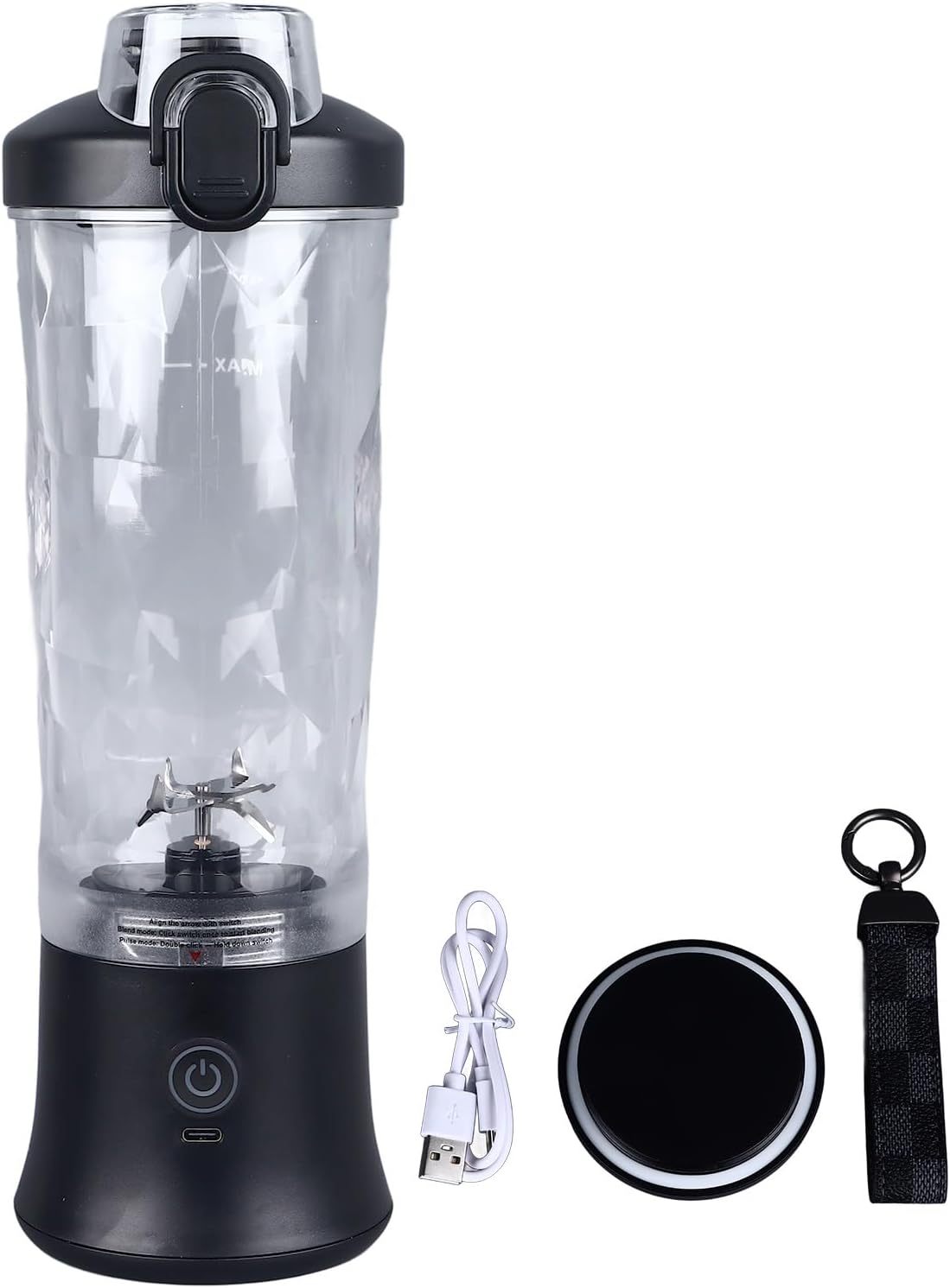 Portable Blender, 18000rpm 600ml Large Capacity Cordless Stainless Steel Blender with 6 Ultra Sharp Blades for Shakes