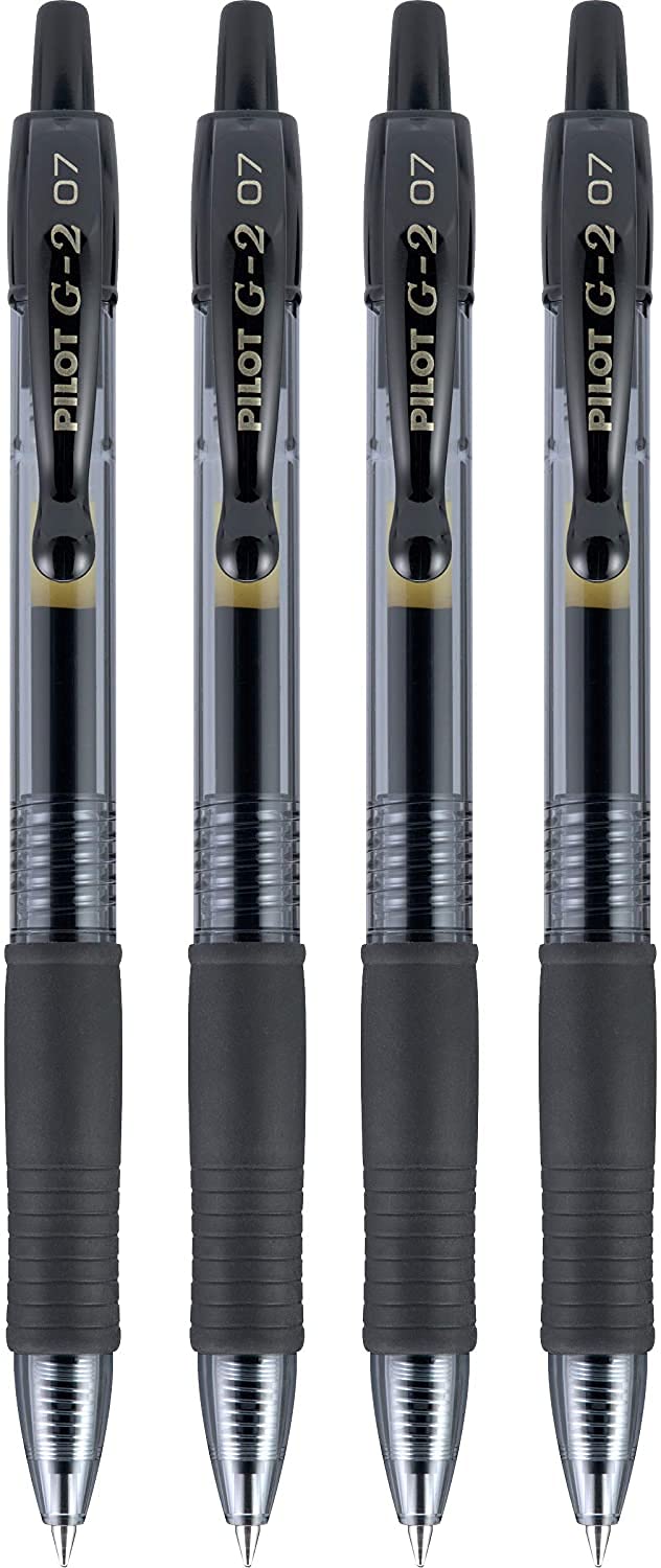 Pilot G2 Premium Gel Roller Pens 0.7, Fine Point Smooth Writing Pens Black, Pack of 4
