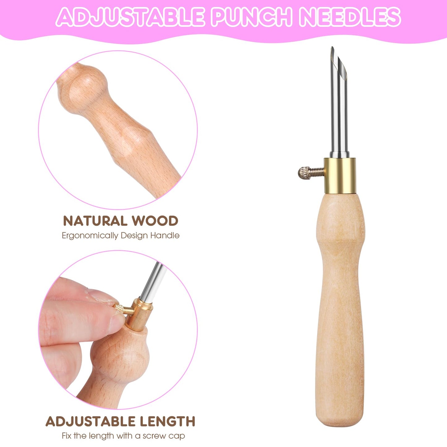 MSDADA 29PC Punch Needle Kit for Adults Beginner, Adjustable Punch Needle Tool with Different Size Needles, Wooden Handle Embroidery Pen Set, Perfect for Gifts, Decoration & DIY Craft Project