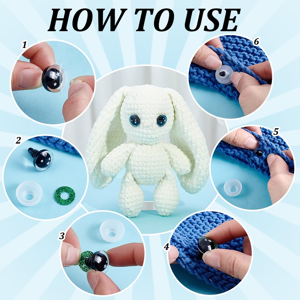 PH PandaHall 100pcs 20mm 3D Glitter Safety Eyes, 10 Colors Crochet Eyes Amigurumi Eyes with Eyelid Stuffed Animal Eyes Large Craft Eyes with Bowl Washers for Puppet Bear Teddy Bunny Crafts Making