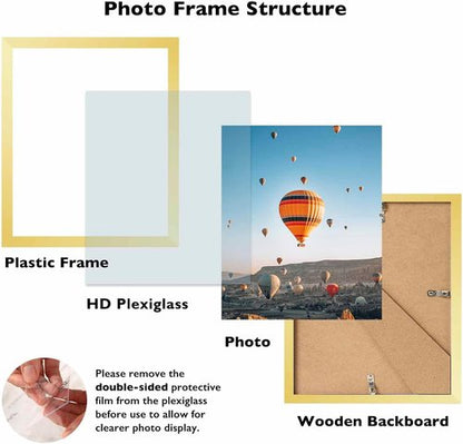 JCJMY 8x9 Gold Picture Frame - Versatile Wall Hanging or Tabletop Display with Shatter-Resistant Plexiglass