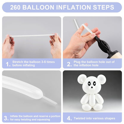 260 Balloons 100 PCS White - Premium Long Skinny Latex Balloons for Animal Twisting, Beginners, Weddings & Birthdays Party Decorations