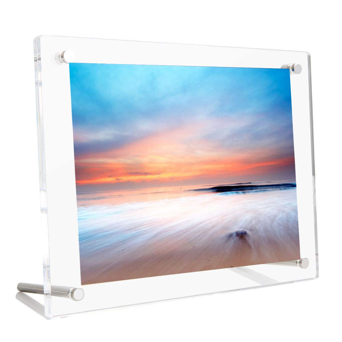 B&NN 8.5" * 11'' Acrylic Picture Frame Floating Look，3MM + 3MM Thickness Clear Photo Frame，Desktop Frame less Display, Self Standing (8.5" * 11'')