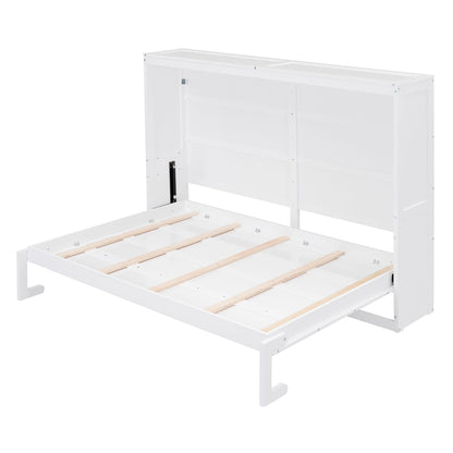 Ball & Cast Murphy Bed Queen Size,Farmhouse Murphy Cabinet with Storage Shelf,Wood Hidden Wall Bed,Foldable Platform Bed,Space-Saving,No Box Spring Needed,White
