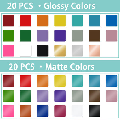 Lya Vinyl Permanent Vinyl - 40Pack (20 Glossy & 20 Matte) Outdoor Permanent Vinyl Sheets Bundle - Self Adhesive Sheets for Party Decoration, Sticker, DIY Mug, Home Decal