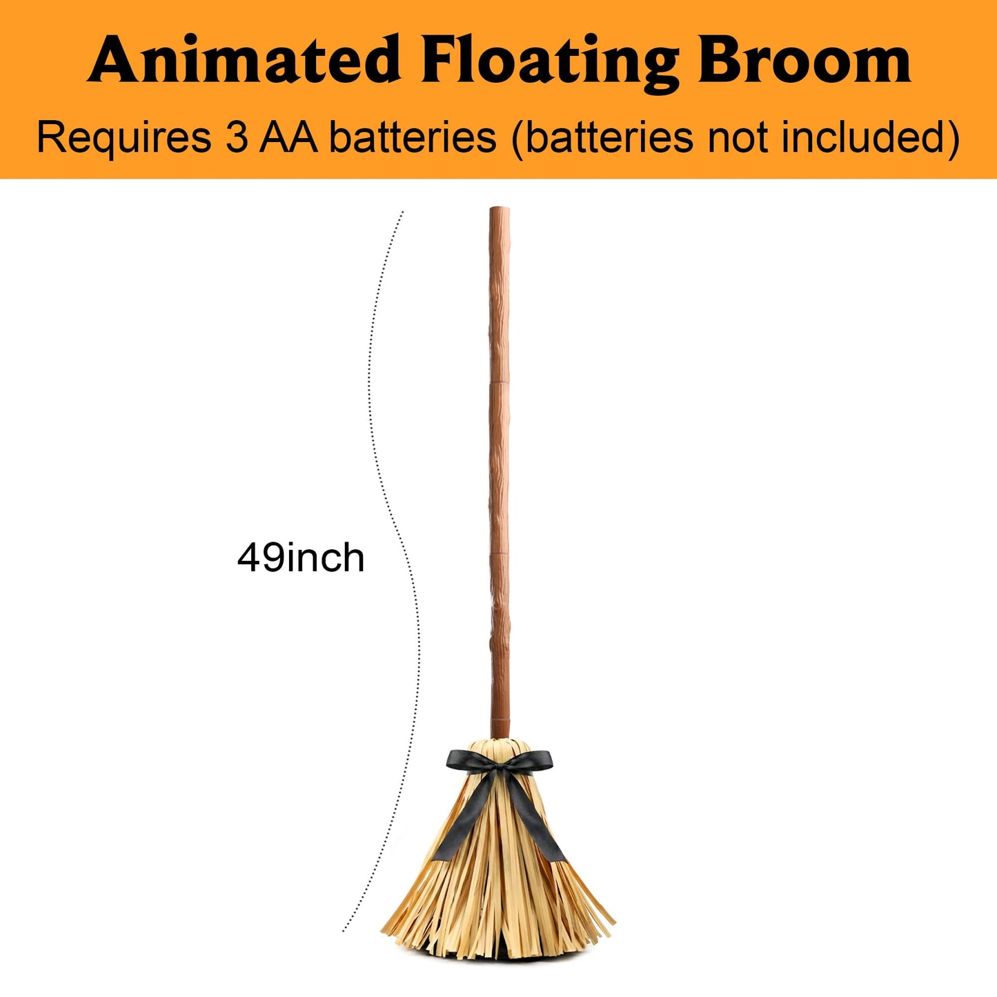 Halloween Decorations Indoor - 49" Animated Floating Lighted Witch Broom with Spooky Sound/Mute Mode - Dancing Magic Broom for Home Party Decorations