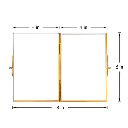 REDHUGO Glass Pressed Flower Frame Handmade, Hinged Double Press Flower Frame, Tabletop Brass Photo Frames, Rectangle Dried Flowers Display Folding Frames for Home, Gold,4×6 Inches