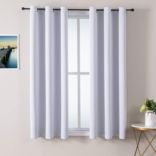 ChrisDowa Small Window Curtains - Grommet Thermal Insulated Room Darkening Panels | 29 x 50 Inch, Greyish White
