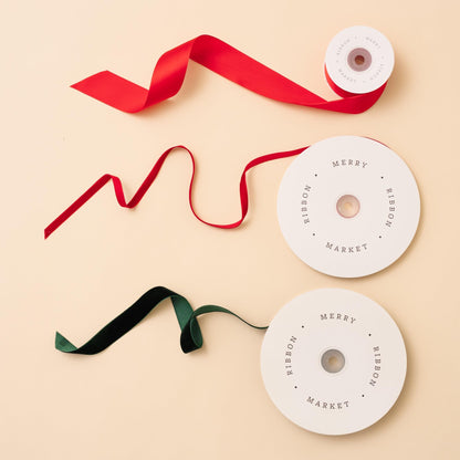 Christmas Gift Wrapping Ribbon Set, 3 Rolls, 60 Yards Total, Red Velvet, Red Satin & Dark Green Velvet Minimal Holiday Ribbons by Merry Market (Bundle 2)