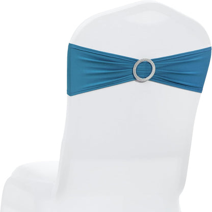 MDS Premium Spandex Chair Sashes - Stretchy Bow Covers with Buckle Slider | Pack of 100 - Dark Teal