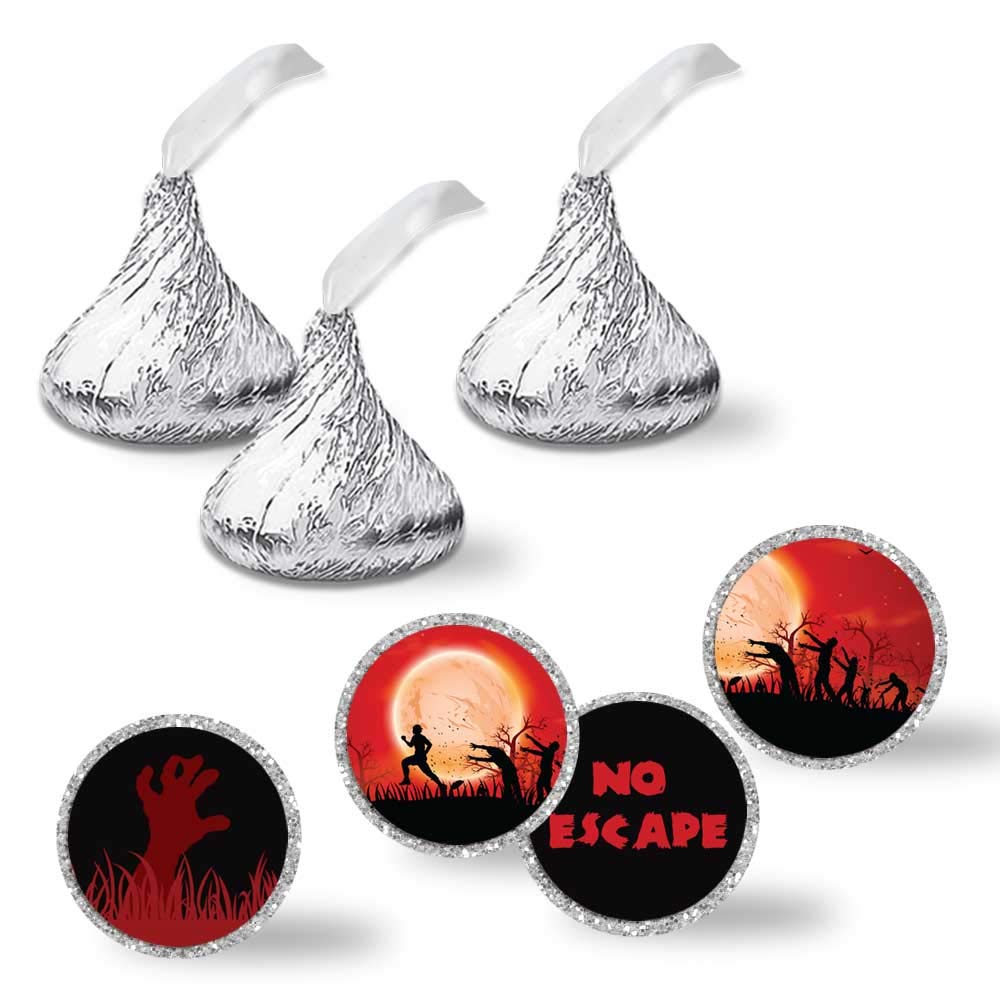 Zombie Attack Spooky Blood Red Moon Halloween Party Kiss Sticker Labels, 300 Party Circle Sticker sized 0.75* * for Chocolate Drop Kisses by AmandaCreation, Great for Party Favors, Envelope Seals &
