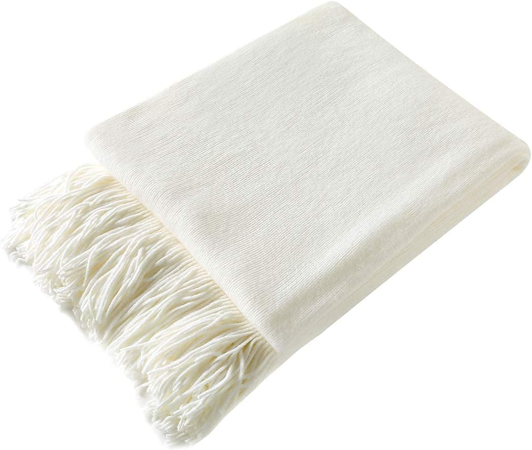 Homiest Cozy 60 80 Inch) Decorative Knitted Throw with Fringe, Lightweight Acrylic Knit Blanket, Soft & Tassel Blanket