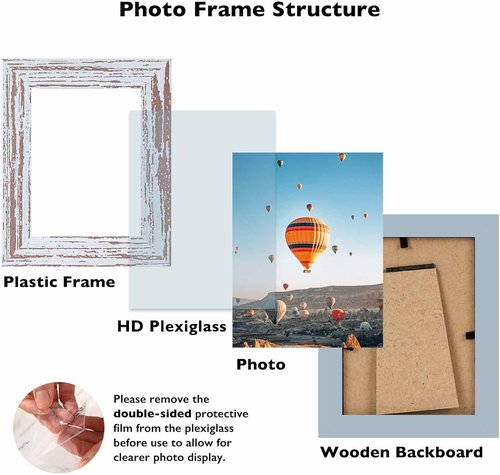 JCJMY 3x4 Rustic White Picture Frame - Versatile Wall & Tabletop Display | Shatter-Resistant Plexiglass