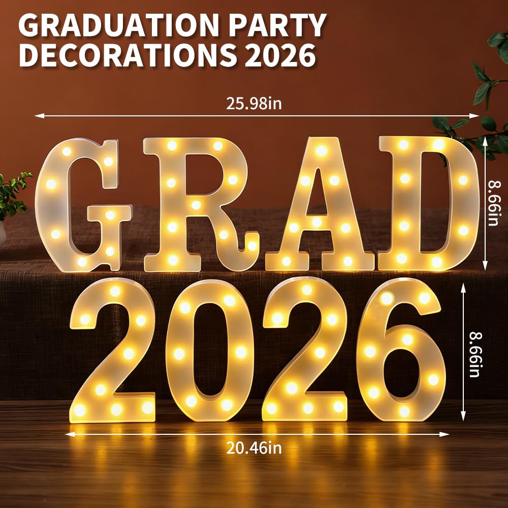 2026 Graduation Decorations – 8 LED Marquee Light-Up Letters,"Grad 2026"for Preschool, Kindergarten, School, and College Party Décor