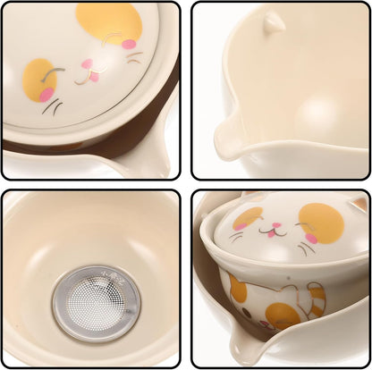Hemoton Chinese Tea Set, Portable Gongfu Tea Set, Ceramic Tea Kettle, 360° Rotation Tea Maker, Porcelain Tea Dispenser