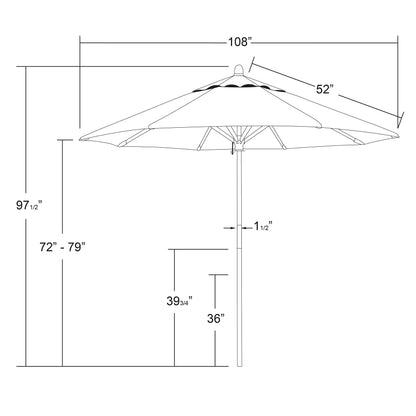 California Umbrella 9' Premium Commercial Hardwood Patio Umbrella, Manual Lift With Sunbrella Natural Fabric