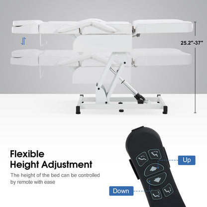 BarberPub Fully Electric Facial Bed with 3 Motor for Esthetician, Tattoo Chair for Client, Massage Bed for Esthetician, Electric Adjustment 2751 (White)