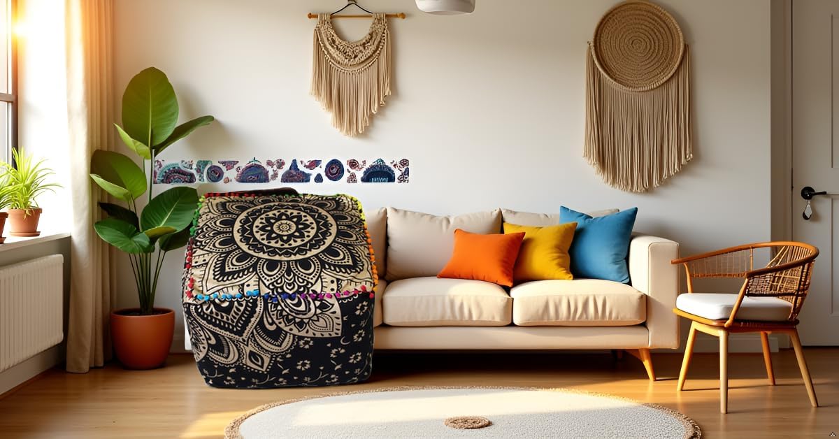 22X22X14 inches, CRAFT KALA Mandala Meditation Floor Pillows Cover Square Pillow Seating Hippie Decorative Adults