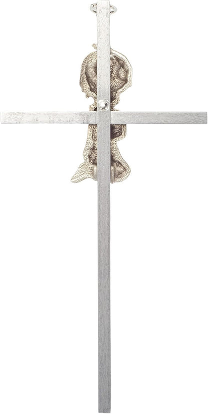 Praying Little Girl Pink Metal Hanging Wall Cross, 6 Inch