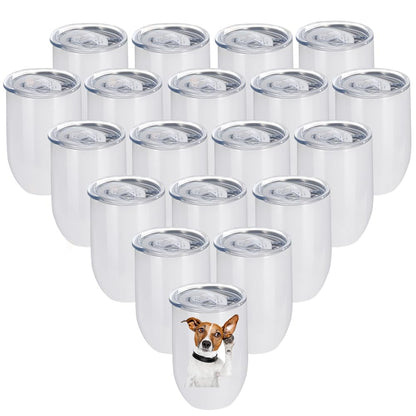 18 Pack Sublimation Wine Tumblers Blanks Straight Stainless Steel Insulated Mug for Full Wrap Heat Transfer with Spill-Proof Sliding Lid for Coffee Cocktails Drinks 12oz