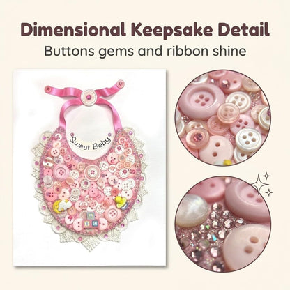 DIY Baby Bib Button Art Canvas Kit – Sweet Baby Nursery Craft Kit with Buttons, Gems & Ribbon – 8x10 Canvas Wall Decor