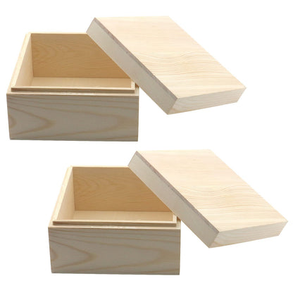 MY MIRONEY 2Pcs Wooden Unfinished Storage Box with Top Lid 4.72" x 4.72" Square Wooden Pine Box DIY Craft Stash Boxes Gift Box for Arts Hobbies and Home Storage