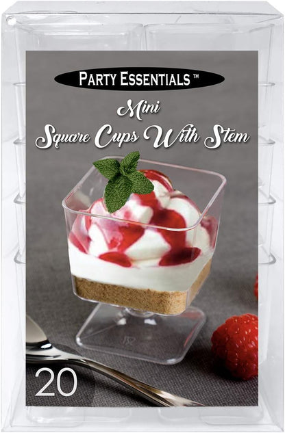 2 oz. Stemmed 20-Count Party Essentials Mini Disposable Plastic Small Portion Ice Cream/Dessert/Yogurt/Parfait Sample