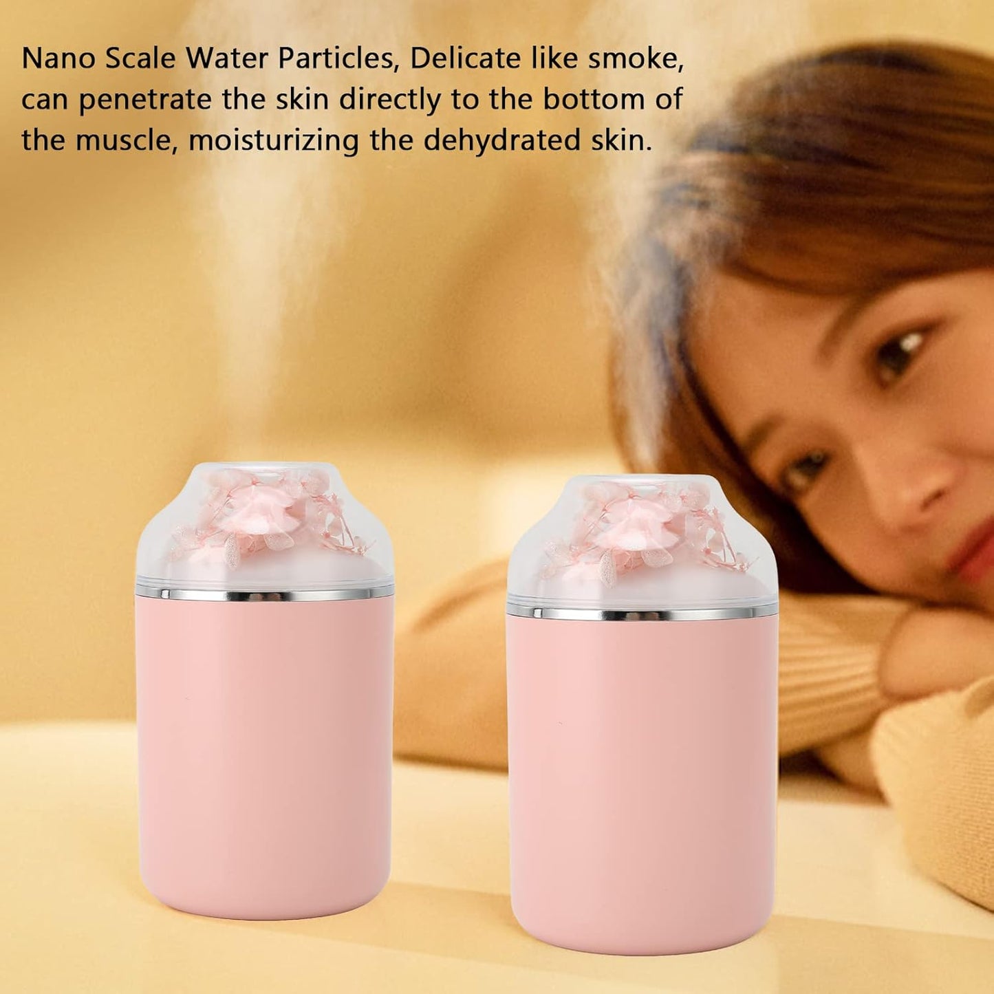Colorful Mini Humidifier, USB Desktop Humidifier for Car, Office, Bedroom, Auto Shut Off, 2 Mist Modes - Sakura