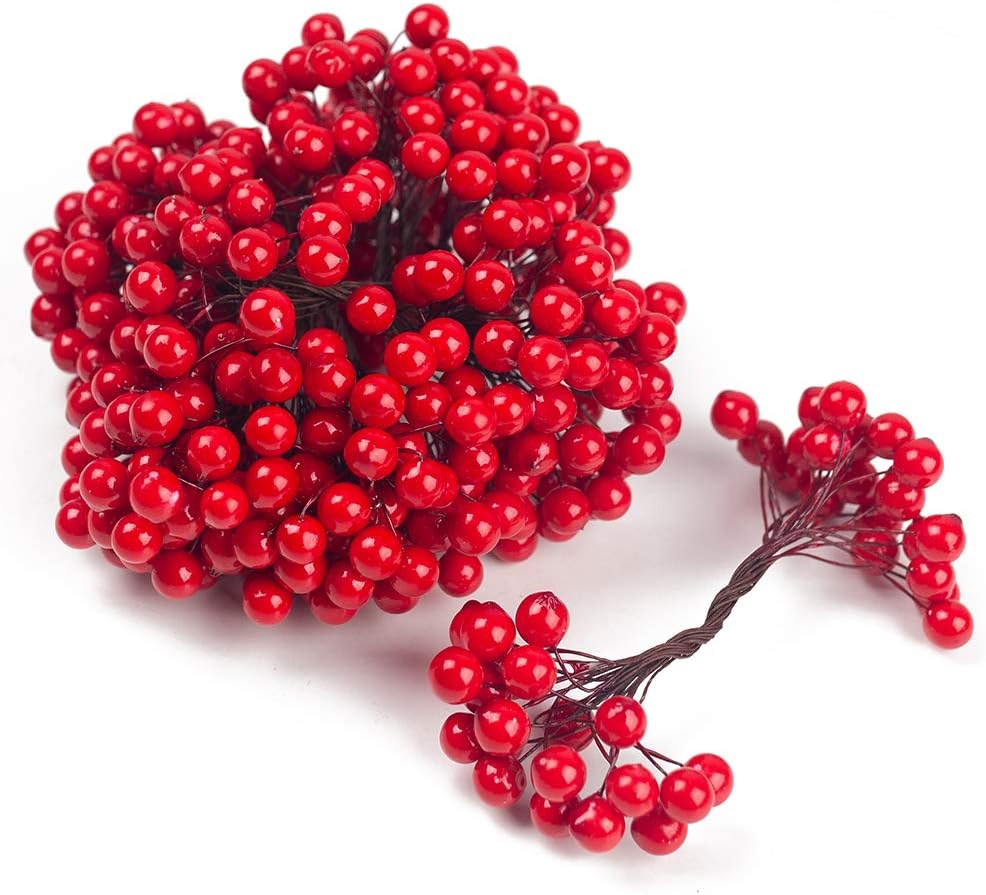200 400 SallyFashion Artificial Red Berries on Wire Stems - Stems with Holly Berries for Christmas Tree, Wreaths