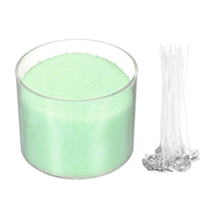 MECCANIXITY Pearled Sand Candles with 20 Pcs Wicks 7Oz / 200g Candle Beads Refillable Powder Sand Wax Making Kit for Thanksgiving Christmas Wedding Party DIY Home Crafts, Light Green
