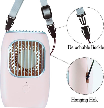 Hands-Free Personal Fan Necklace, Rechargeable Portable Neck Fan with Adjustable Lanyard for Women Kids Men, Pink