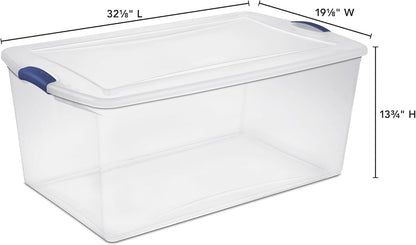 Skiennix 105 Qt. Plastic Storage Bin - Durable, Stackable Clear Tote with Blue Buckles | Ideal for Organization