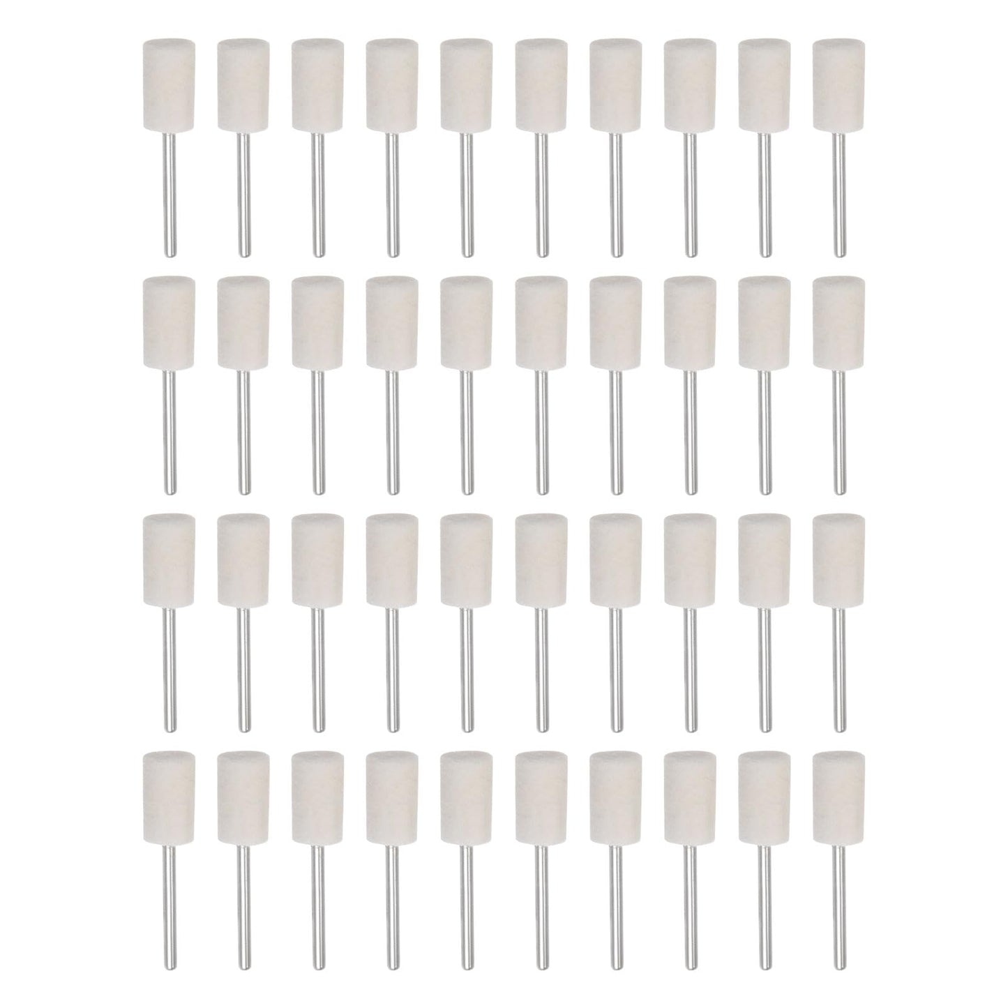 HARFINGTON 40pcs Wool Felt Mounted Mandrel Points 10mm Head 1/8 Inch Shank Cylinder Polishing Bits Burrs Felt Polishing Buffing Wheel for Rotary Tool