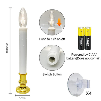 4 Pack Christmas Battery Operated LED Window Candles with Timer, Christmas Window Candles Lights with 3V Ultra-Bright LED Bulbs for Halloween Decorations Indoor Windows Mantels Table , 4 Suction Cups