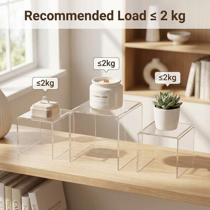 QWORK Clear Acrylic 4"x4"x4" Display Risers – 8 Pack Lightweight Stands for Cupcakes, Jewelry & Crafts