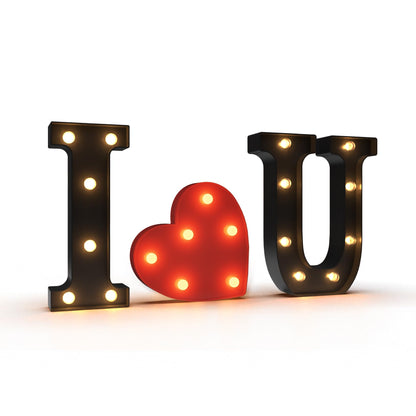 Black I LOVE U LED Marquee Sign Light Up Letters, LED Light Up Letters, Warm White Letter Lights for Wedding Proposal Decoration, I LOVE U Marquee Romantic Decorative Letter Signs, Battery Operated