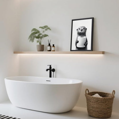 LLEEMPI Otter Toilet Paper Wall Art - Modern Minimalist Black & White Canvas Print | 12x16 Inch Framed Decor