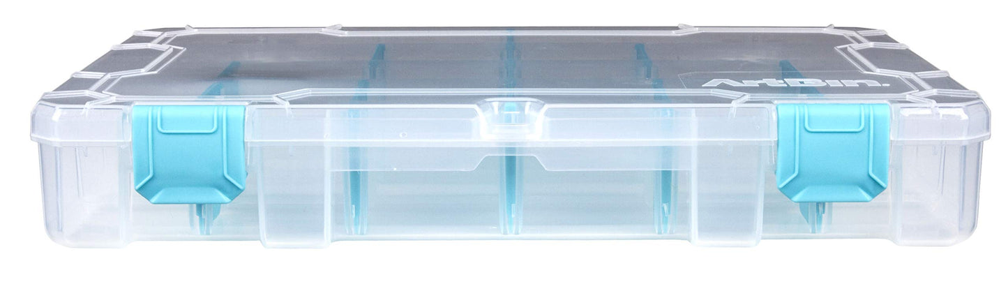 ArtBin 6847AG Medium Anti-Tarnish Box with Removable Dividers, Jewelry & Craft Organizer with Anti-Tarnish Technology, [1] Plastic Storage Case, Clear with Aqua Accents