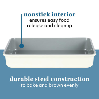 Sur La Table Kitchen Essentials Bake Sale 9 X 13 Inch PFOA, PFAS, PTFE Free Nonstick Roaster/Cake/Baking Pan - Linen White