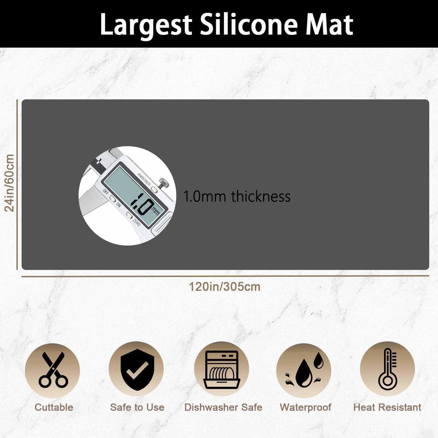 Super Large Silicone Mat, 120"x24"(305cmx60cm) Silicone Mats for Kitchen Counter, Non-slip Heat Resistant Mat,Thicken Kitchen Counter Mat, Waterproof Countertop Protector for Craft (Semitransparent)