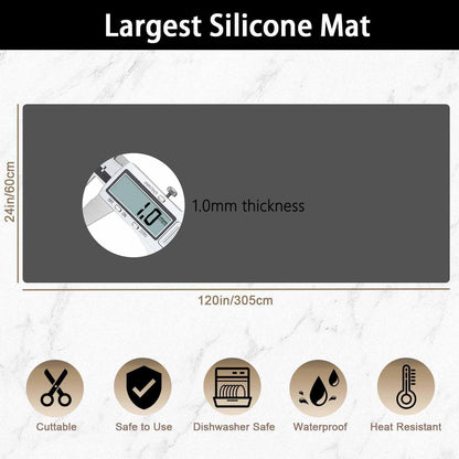 Super Large Silicone Mat, 120"x24"(305cmx60cm) Silicone Mats for Kitchen Counter, Non-slip Heat Resistant Mat,Thicken Kitchen Counter Mat, Waterproof Countertop Protector for Craft (Semitransparent)