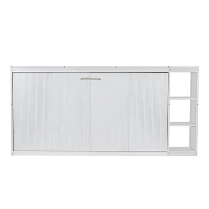 GDFStudio Boden Twin Size Murphy Bed, 4 Storage Shelves, Ample Storage Space, Organized as Cabinet, Saving Space Design, Twin Size Murphy Bed with Bookshelf, Perfect for Small Apartment, White