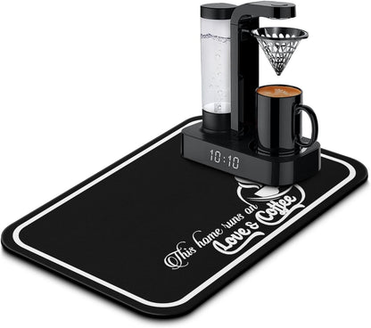 Coffee Bar Mat Rubber Dish Drying Mat, 19.5x12in for Kitchen Counter and Coffee Accessories