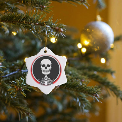 3dRose Skeletons Skull 1 on red 3 inch Snowflake Porcelain Ornament